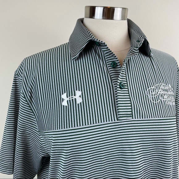 Under Armour Dark Green Gray Stripe Polo Shirt Mcdaniels Golf Classic Men Medium - Picture 3 of 7